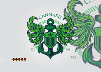 Cannabis Wing Mascot Logo with Anchor Illustrations t shirt vector file