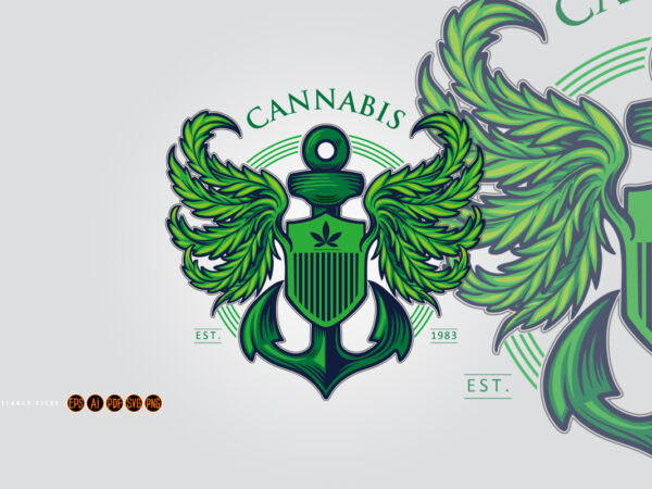 Cannabis wing mascot logo with anchor illustrations t shirt vector file