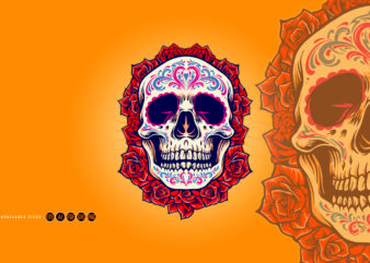 Mexican Skull Logo Mascot with Roses Illustrations