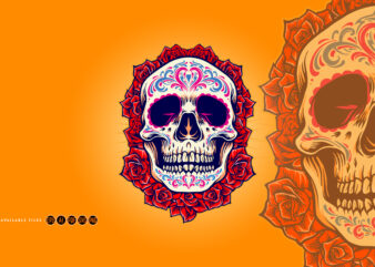 Mexican Skull Logo Mascot with Roses Illustrations t shirt designs for sale