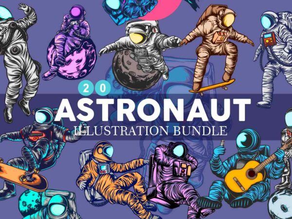 Astronaut illustration vector bundle | astronaut t shirt designs bundle |