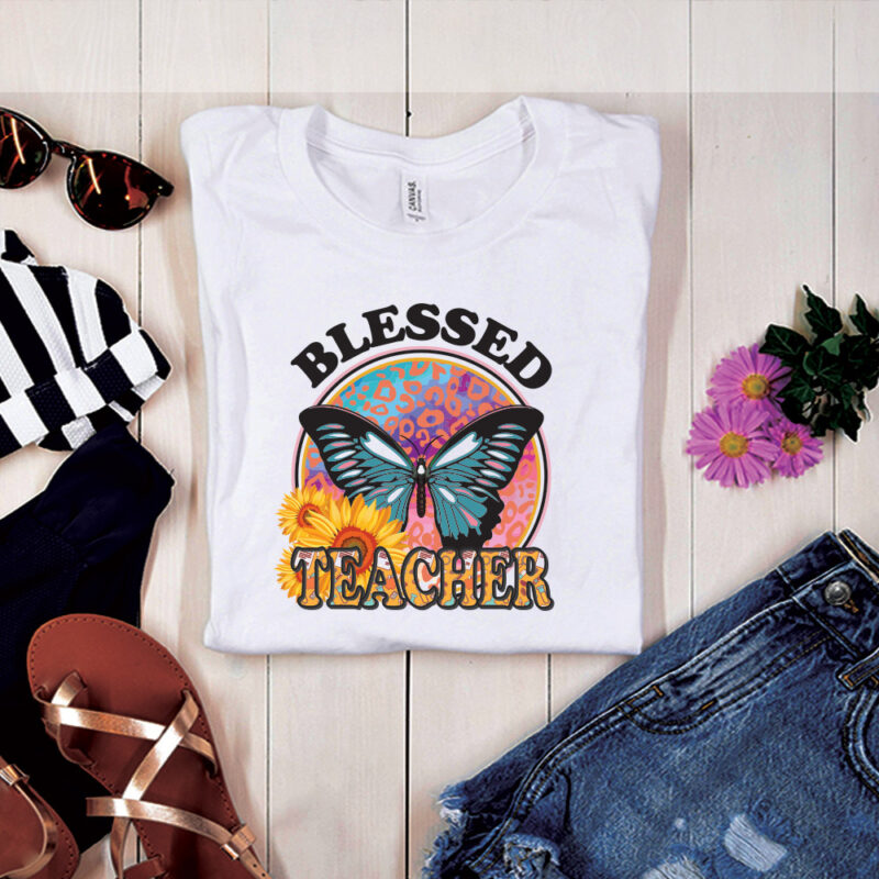 Blessed Teacher Butterfly Sunflower SVG, Teachers Day Svg, School Teacher shirt svg