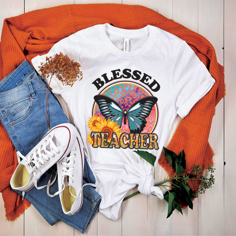 Blessed Teacher Butterfly Sunflower SVG, Teachers Day Svg, School Teacher shirt svg