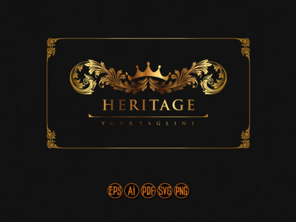 Gold crown badge vintage flourish classic ornaments t shirt design template Gold crown badge vintage flourish classic ornaments t shirt design template