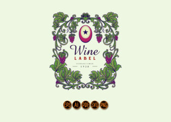 Classic elegant Wine floral Frame labels Alcohol Isolated