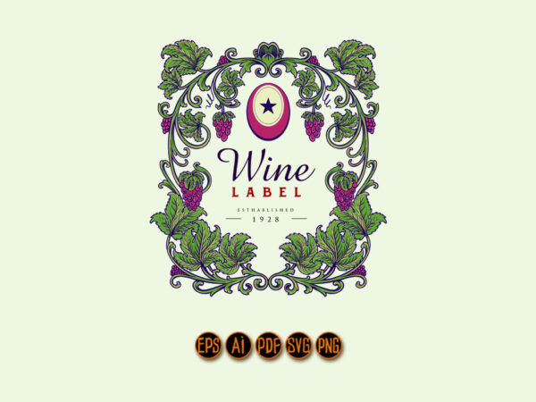 Classic elegant wine floral frame labels alcohol isolated t shirt vector file