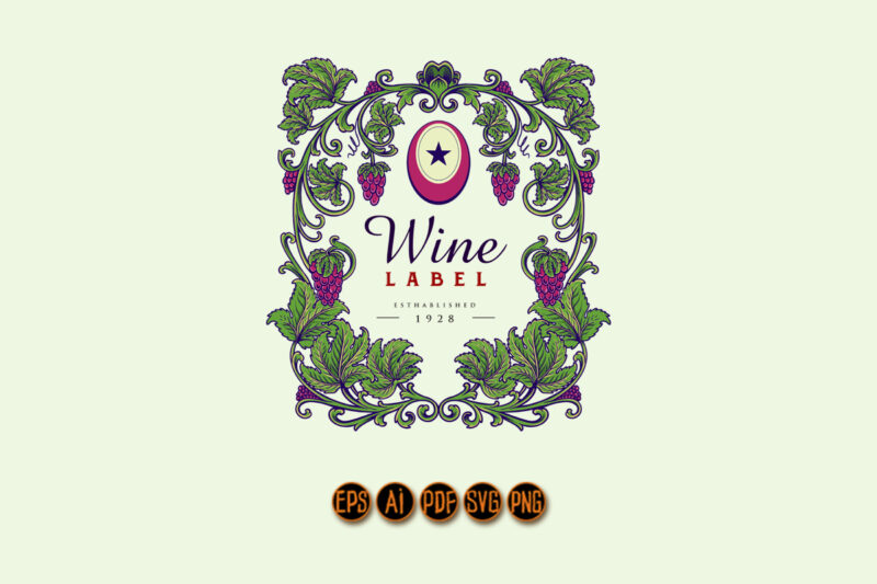Classic elegant Wine floral Frame labels Alcohol Isolated