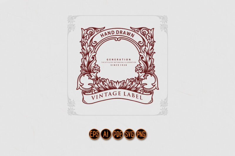 Vintage label floral swirls with classic ribbon SVG