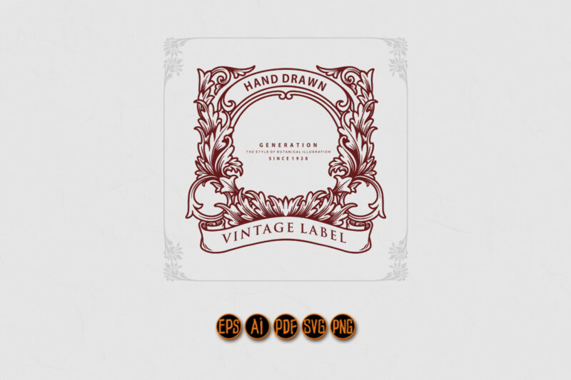 Vintage label floral swirls with classic ribbon SVG