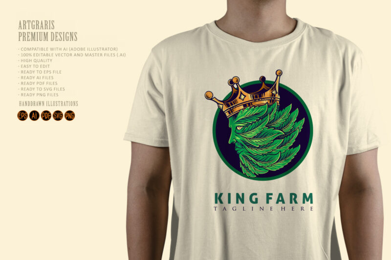 Crown king leaf logo mascot Illustration