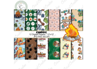 Camping Patterns, 12 Digital Papers JPG – PNG Diy Crafts, Campfire patterns PNG Files For Cricut, Camping Day Patterns Silhouette Files, Trending Cameo Htv Prints