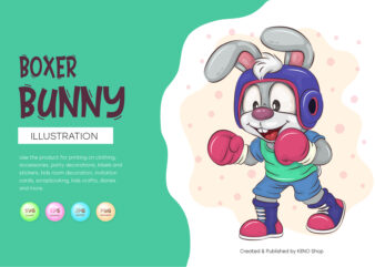Cartoon Bunny Boxer. T-Shirt, PNG, SVG.