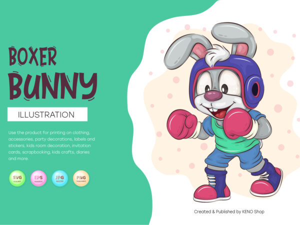 Cartoon bunny boxer. t-shirt, png, svg.