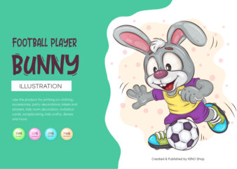 Cartoon Bunny Football Player. T-Shirt, PNG, SVG.