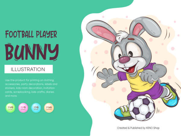 Cartoon bunny football player. t-shirt, png, svg.