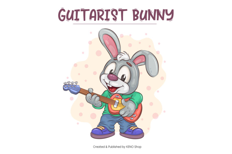 Cartoon Bunny Guitarist. T-Shirt, PNG, SVG.