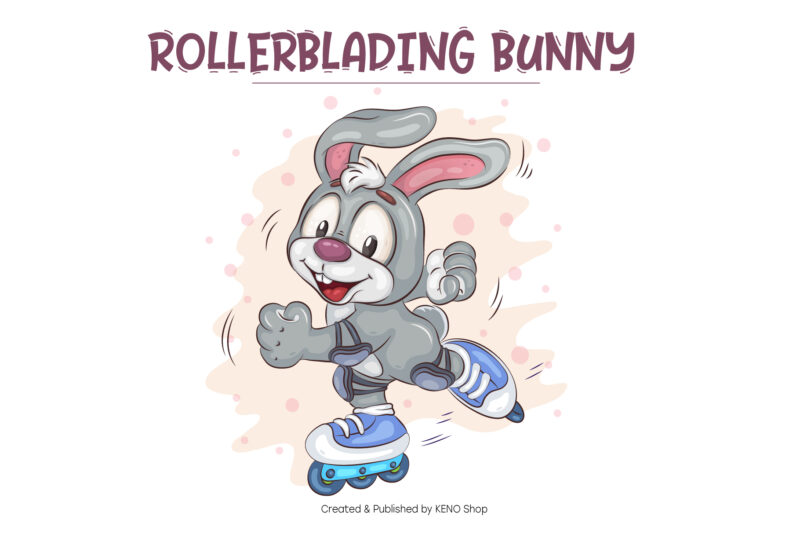 Cartoon Bunny Rollerblading. T-Shirt, PNG, SVG.