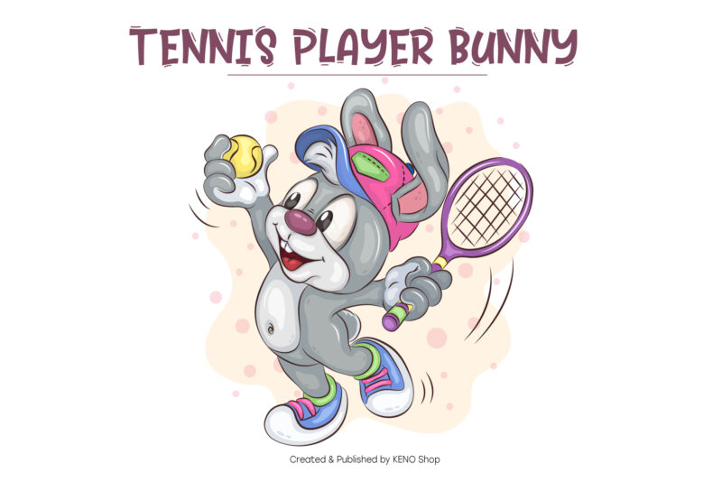 Cartoon Bunny Tennis Player. T-Shirt, PNG, SVG.