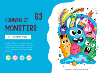 Cheerful company of monsters_03. T-Shirt, PNG, SVG.