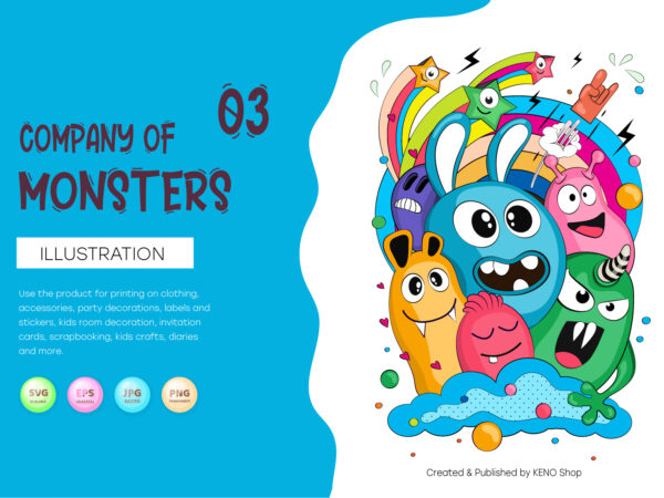 Cheerful company of monsters_03. t-shirt, png, svg.