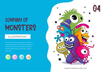 Cheerful Company of Monsters_04. T-Shirt, PNG, SVG.