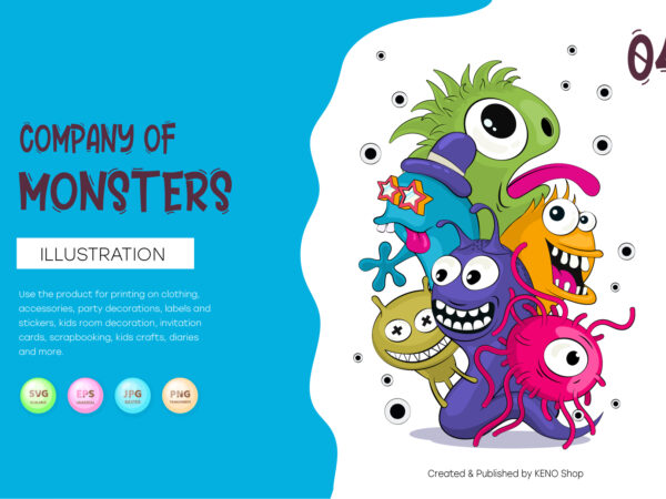 Cheerful company of monsters_04. t-shirt, png, svg.