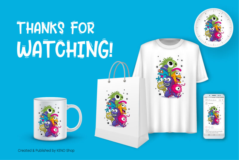 Cheerful Company of Monsters_04. T-Shirt, PNG, SVG.