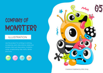 Cheerful company of monsters_05. T-Shirt, PNG, SVG.