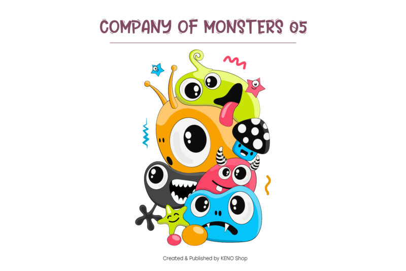 Cheerful company of monsters_05. T-Shirt, PNG, SVG.