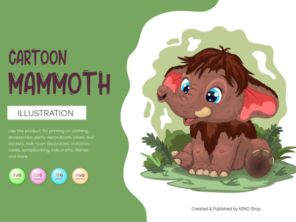 Cute cartoon mammoth. t-shirt, png, svg.