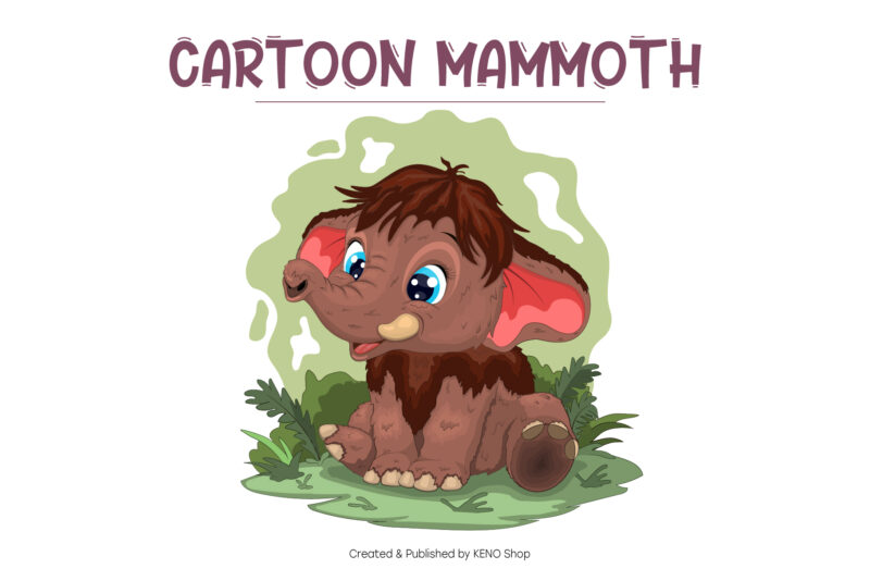 Cute Cartoon Mammoth. T-Shirt, PNG, SVG.