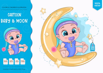 Cartoon Baby & Moon. T-Shirt, PNG, SVG.