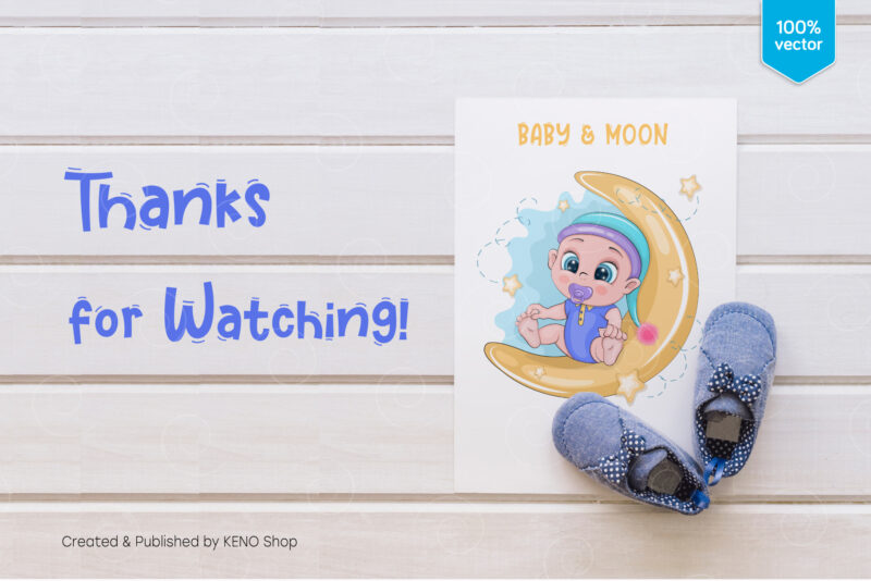 Cartoon Baby & Moon. T-Shirt, PNG, SVG.