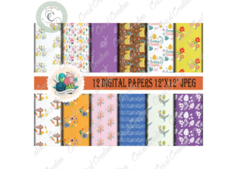 Easter Day Patterns, 12 Digital Papers JPG – PNG Diy Crafts, Easter Rabbit patterns PNG Files For Cricut, Easter Egg Patterns Silhouette Files, Trending Cameo Htv Prints