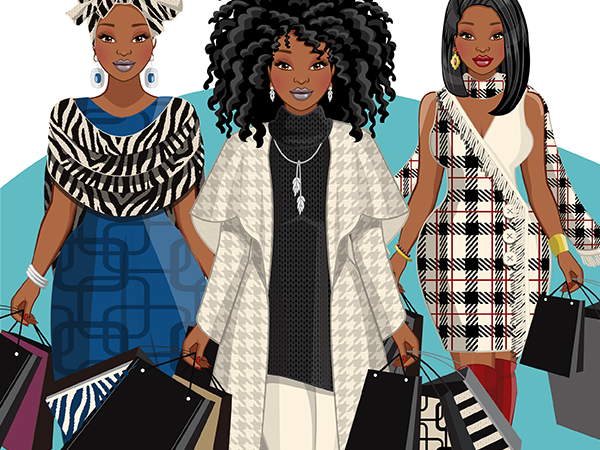 Fall Fashion Clipart, Black Woman shopping, afro woman, sisters ...
