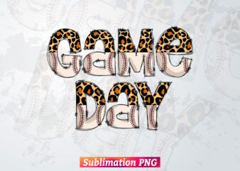 Game Day Baseball Leopard Letter Camouflage Sports T shirt Design Png Sublimation Printable Files