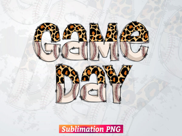 Game day baseball leopard letter camouflage sports t shirt design png sublimation printable files