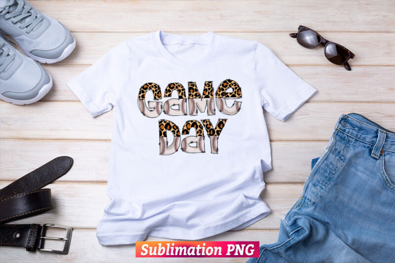 Game Day Baseball Leopard Letter Camouflage Sports T shirt Design Png Sublimation Printable Files