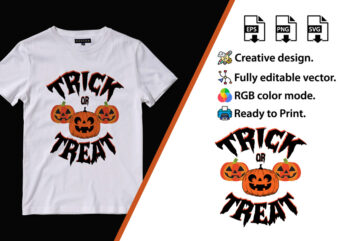 Trick Or Treat, Halloween T-Shirt Design. Halloween Vector Graphic. Halloween T-Shirt illustration. Horns head devil t-shirt design. Beautiful and eye catching halloween vector