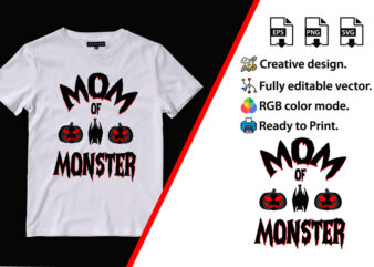 Mom Of Monster, Halloween T-Shirt Design. Halloween Vector Graphic. Halloween T-Shirt illustration. Horns head devil t-shirt design. Beautiful and eye catching halloween vector