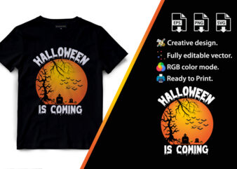 Halloween Is Coming, Halloween T-Shirt Design. Halloween Vector Graphic. Halloween T-Shirt illustration. Horns head devil t-shirt design. Beautiful and eye catching halloween vector