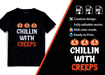 Chillin With Creeps, Halloween T-Shirt Design. Halloween Vector Graphic. Halloween T-Shirt illustration. Horns head devil t-shirt design. Beautiful and eye catching halloween vector