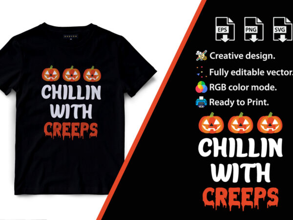 Chillin With Creeps, Halloween T-Shirt Design. Halloween Vector Graphic. Halloween T-Shirt illustration. Horns head devil t-shirt design. Beautiful and eye catching halloween vector