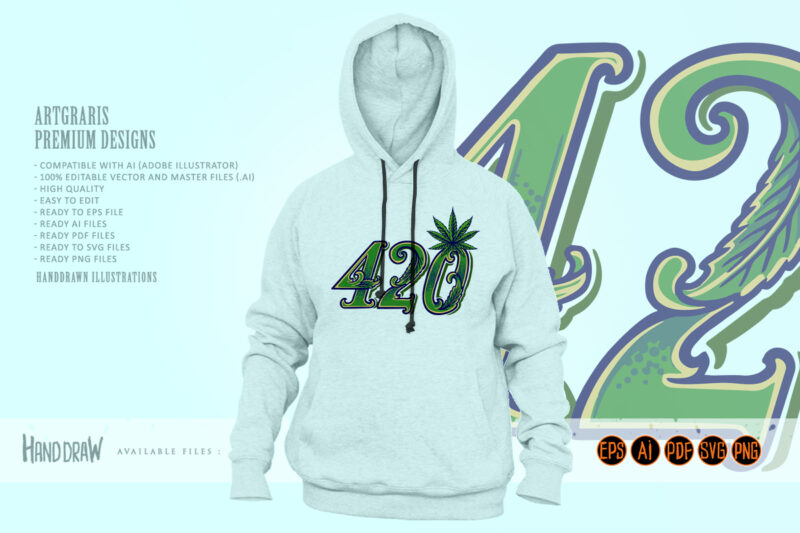 420 word lettering weed leaf Cannabis Logo Illustrations