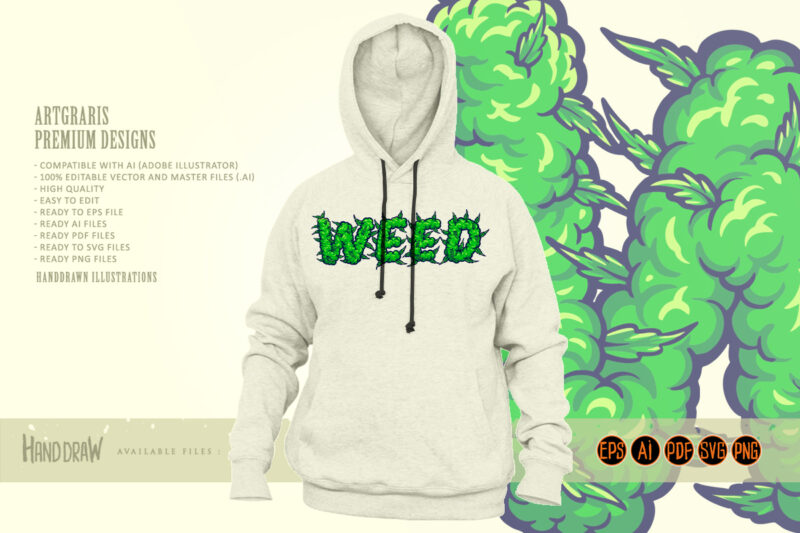 Weed font lettering with smoke effect svg