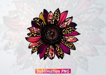 Leopard Colorful Bright Sunflower T shirt Design Png Sublimation Printable Files