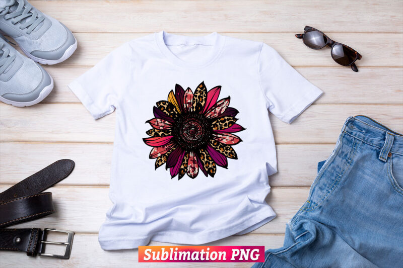 Leopard Colorful Bright Sunflower T shirt Design Png Sublimation Printable Files