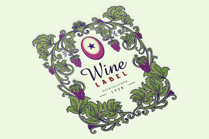 Classic elegant Wine floral Frame labels Alcohol Isolated