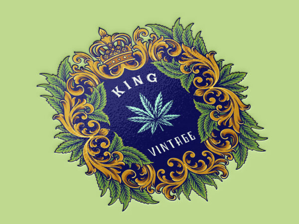 Vintage luxury crown frame with cannabis leaf ornate t shirt vector art