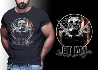 PITBULL MAN AMERICAN FLAG #MAN16 EDITABLE TSHIRT DESIGN